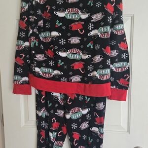 FRIENDS Pajama Set - Black and Red with Central Perk Design